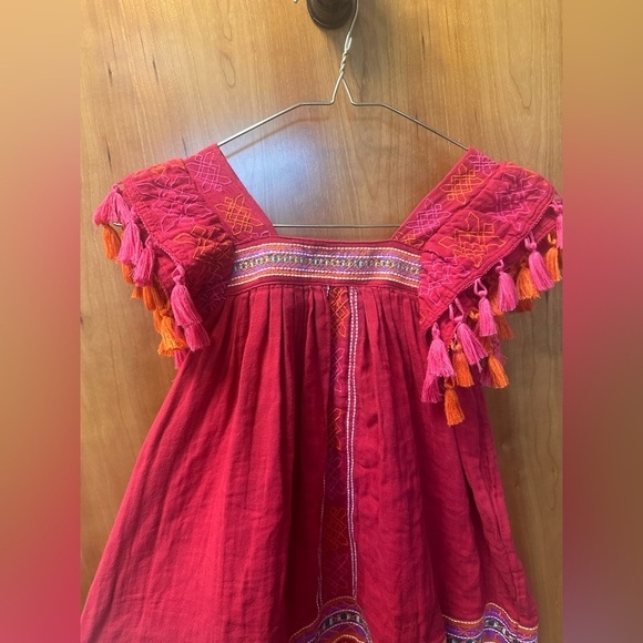 Girls Mer St. Barth Red Cotton Embroidered Flutter Sleeve Sundress size 2 - Picture 2 of 7